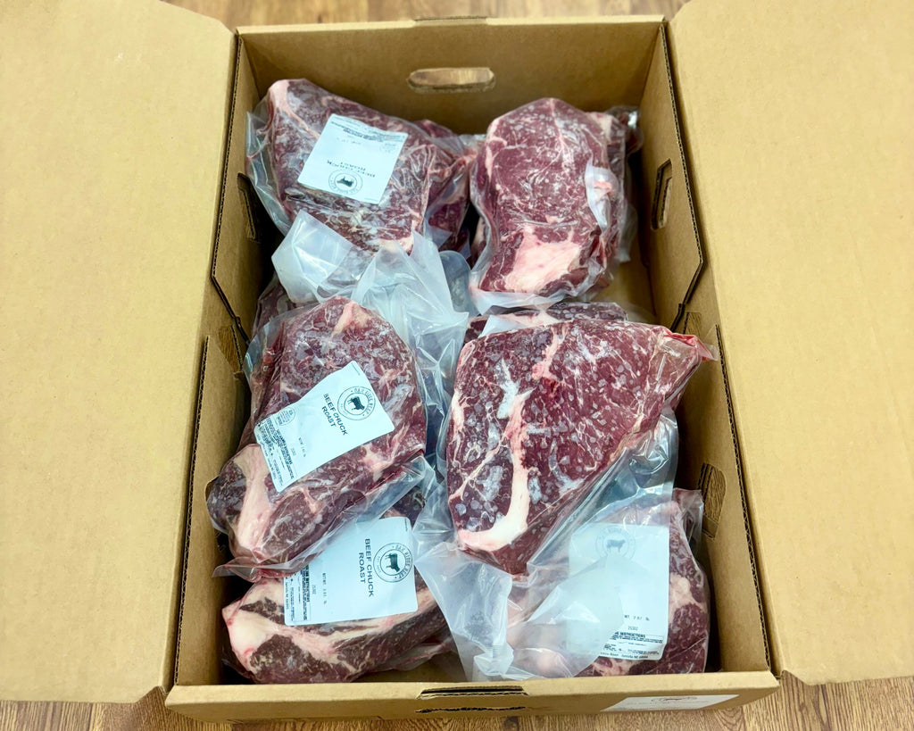 Premium steak and hamburger beef box grass-fed grain-finished Nebraska beef ribeye NY strip filet ground beef