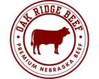 Oak Ridge Beef logo with a cow silhouette and text on a white background